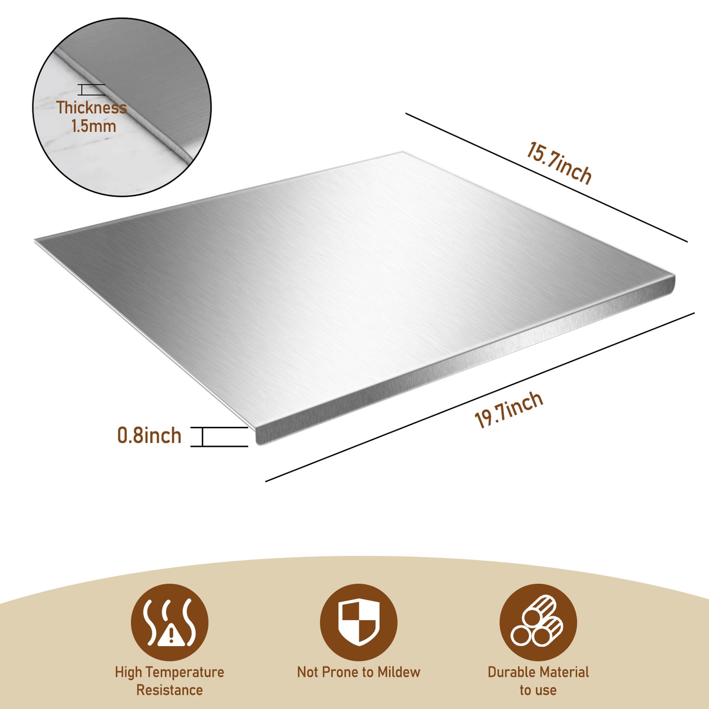 Stainless Steel Cutting Boards for The Kitchen, AOKIWO Large-sized Baking Cutting Boards w bench scraper for Kitchen, Suitable for Meat, Fruits, Vegetables, Bread(19.7 x 15.7 in)