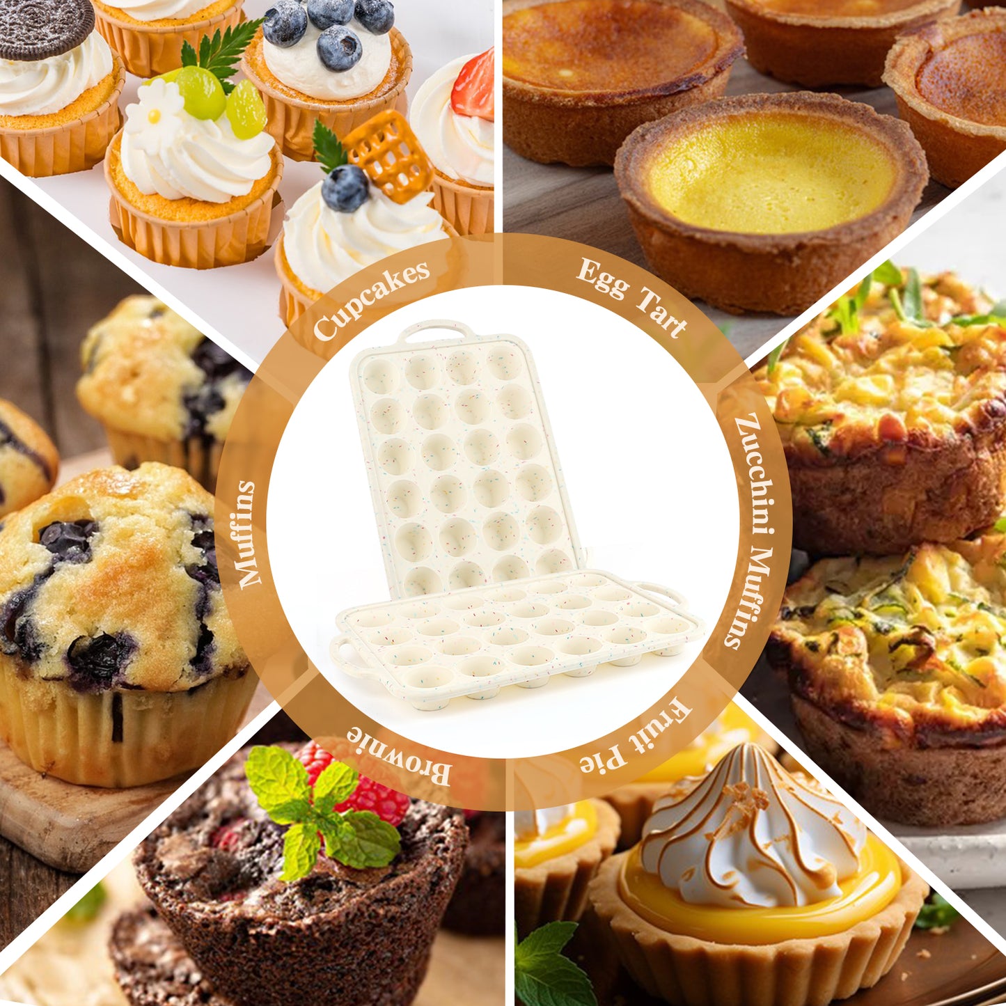 1 Pack Mini Silicone Muffin Pans for Baking, AOKIWO 24 Cups Silicone Cupcake Pan with Metal Reinforced Frame, Nonstick Baking Pan Molds for Homemade Muffins