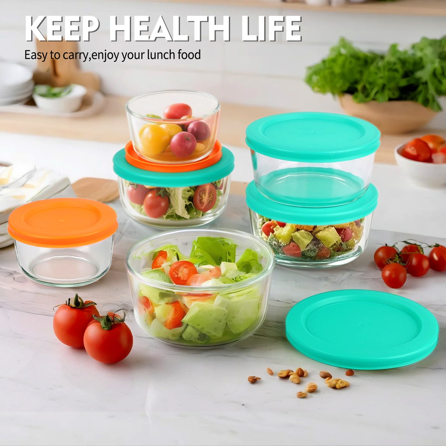 12 Pcs Glass Food Storage Container Set with Lids – 2-Cup & 1-Cup Round Meal Prep Containers | BPA-Free, Airtight & Leak-Proof Lunch Box | Microwave, Oven, Freezer, Dishwasher Safe | Green