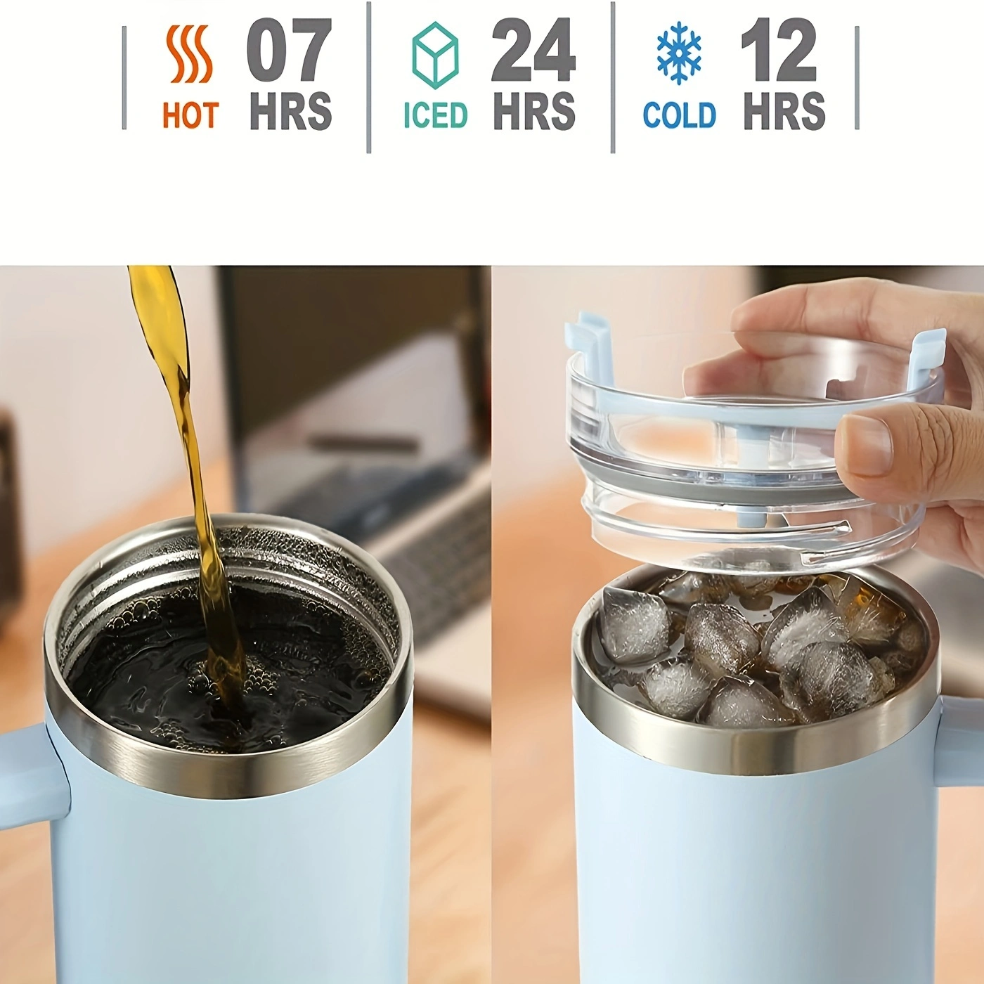 Kaqinu 40 oz Tumbler with Handle,Stainless Steel Insulated Insulated Travel Mug with Lids and Straw