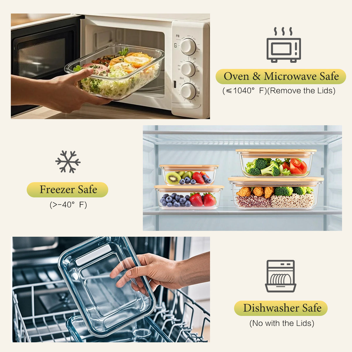 8 Pcs Glass Food Storage Containers with Bamboo Lids, Meal Prep Glass Containers Bento Lunch Box, Safe for Microwave, Oven, Freezer and Dishwasher, BPA Free