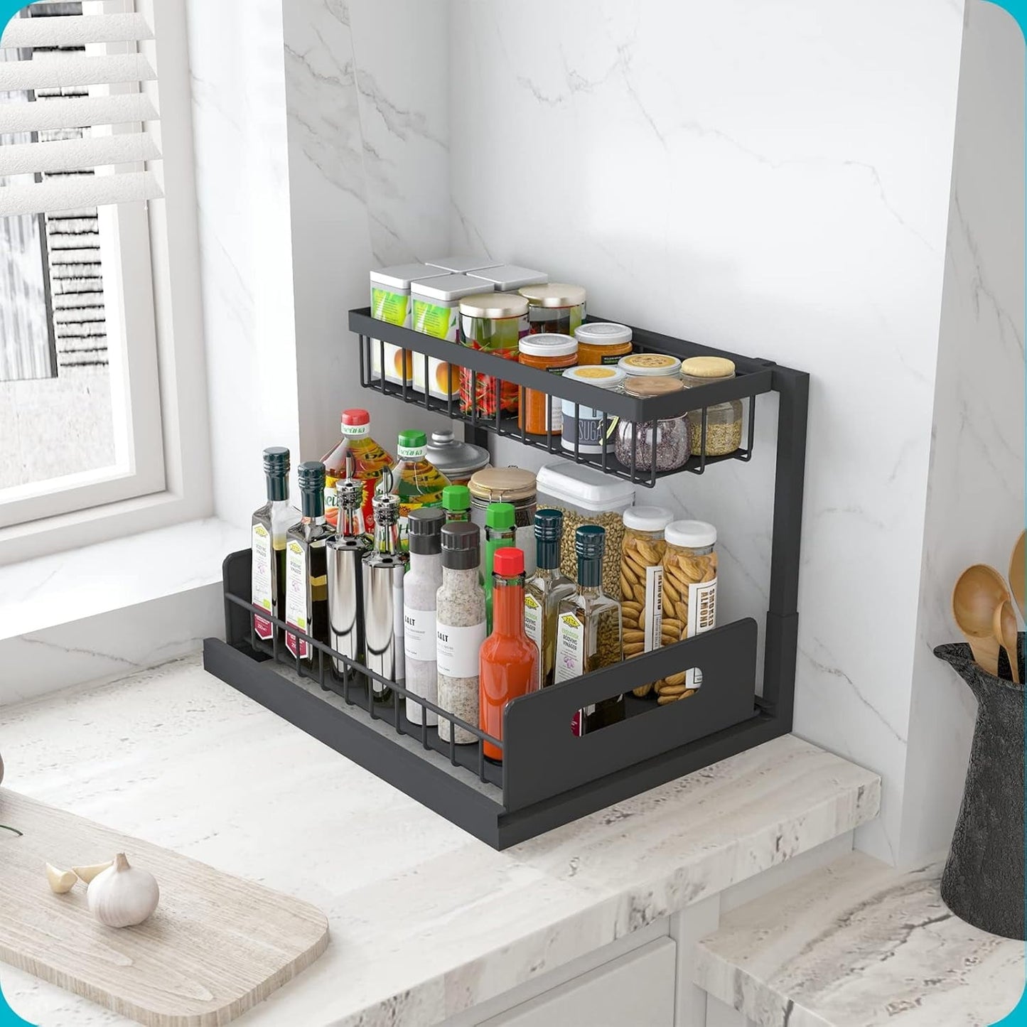 Under Sink Organizer and Storage, 1 Pack Pull Out Cabinet Organizer Slide Out Sink Shelf Cabinet Storage Shelves, Under Sink Storage for Kitchen Bathroom Cabinet