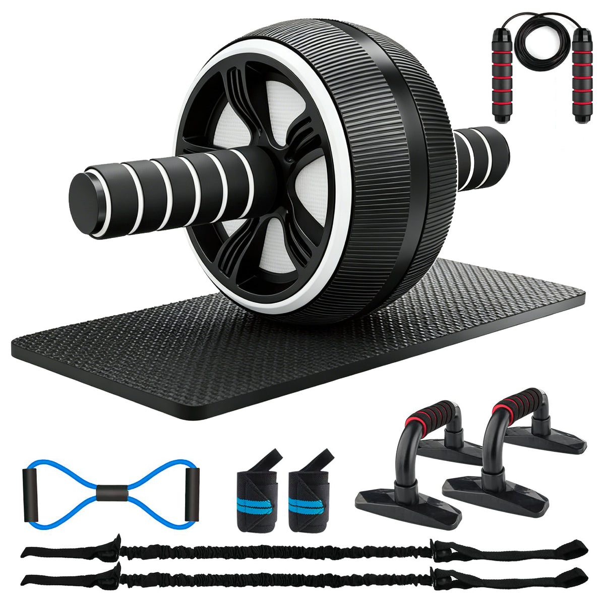 Mibote Ab Roller Wheel, 10-in-1 Abdominal Exercise Kit with Knee Pad and Push up Bars, Core Workout Equipment for Home Gym