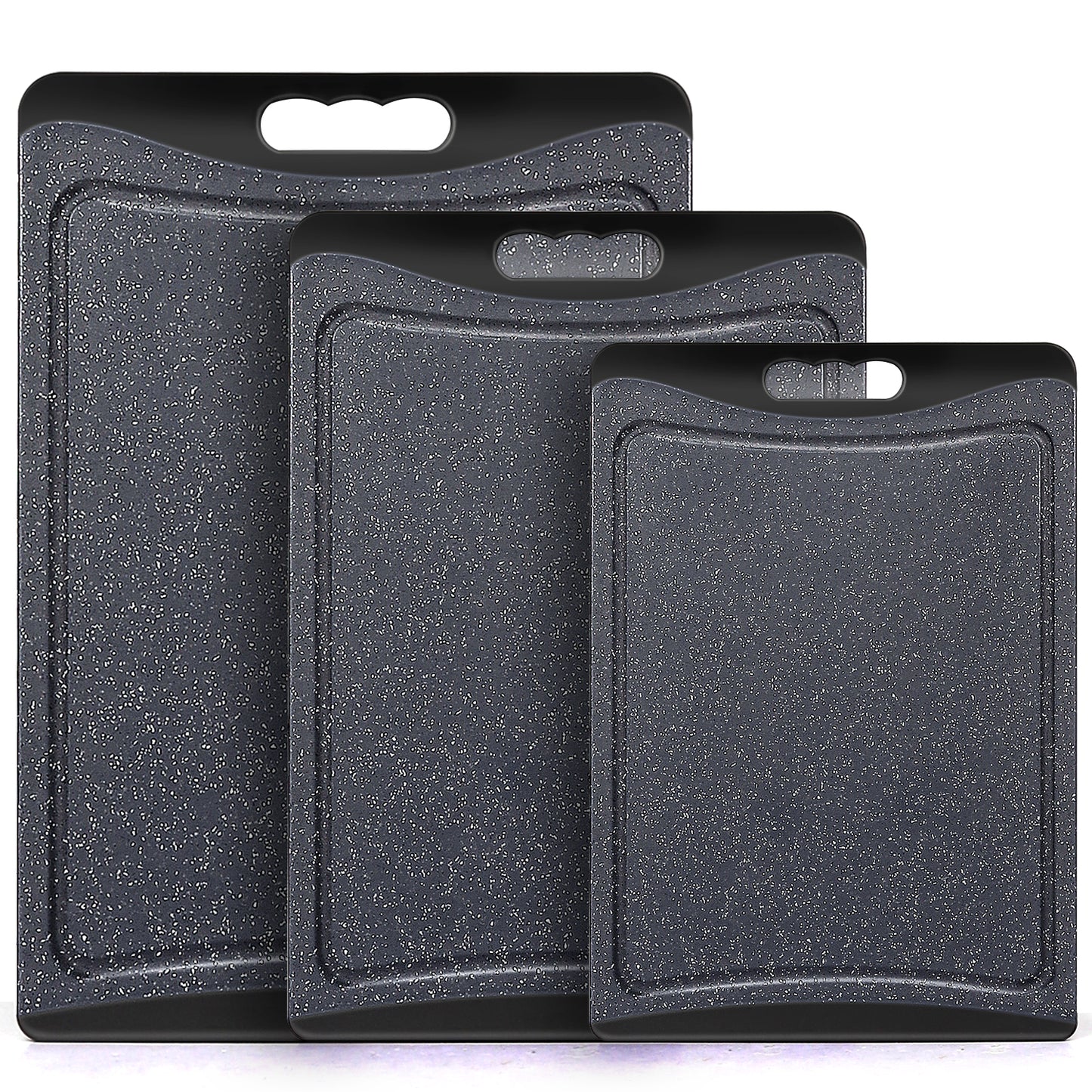 Extra Large Cutting Boards, AOKIWO Plastic Cutting Boards for Kitchen (Set of 3)Meat, Veggies Cutting Board Set Dishwasher Chopping Board with Juice Grooves Easy-Grip Handles, Dark Grey