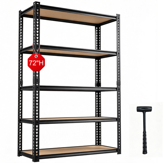 2400LBS Storage Shelves 5 Tier Garage Shelving Heavy Duty Adjustable Garage Shelves, Utility Rack Shelf, Shelving Units for Storage Warehouse Pantry Closet, 35.5" W x 11.9" D x 72" H, Black