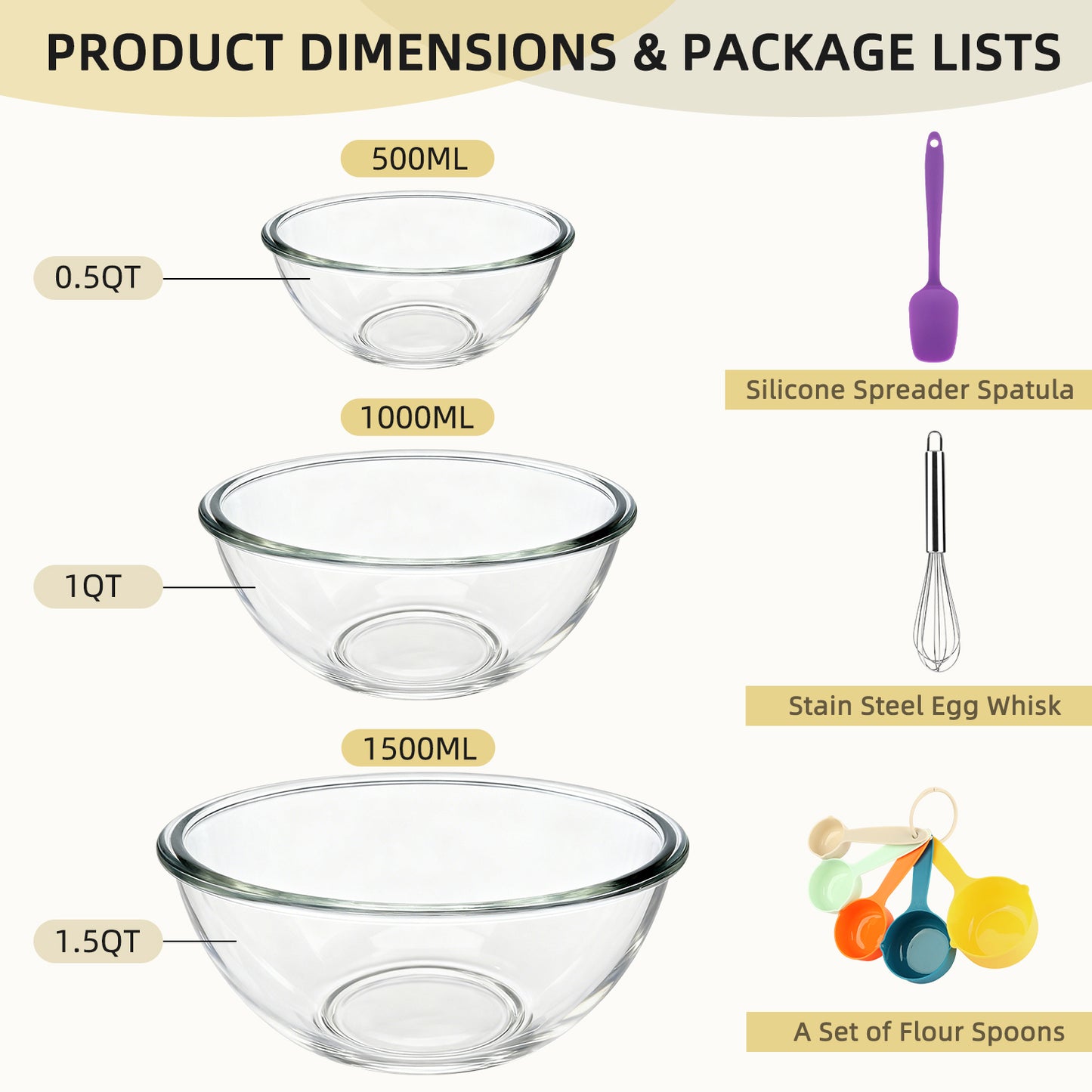 Glass Mixing Bowls Set, TAIMASI 10 Packs Nesting Glass Mixing Bowl with Baking Tools, Kitchen Storage Bowls for Prep, Servingwls for Prep, Serving, Baking,Oven,Dishwasher, Freezer, and Microwave Safe