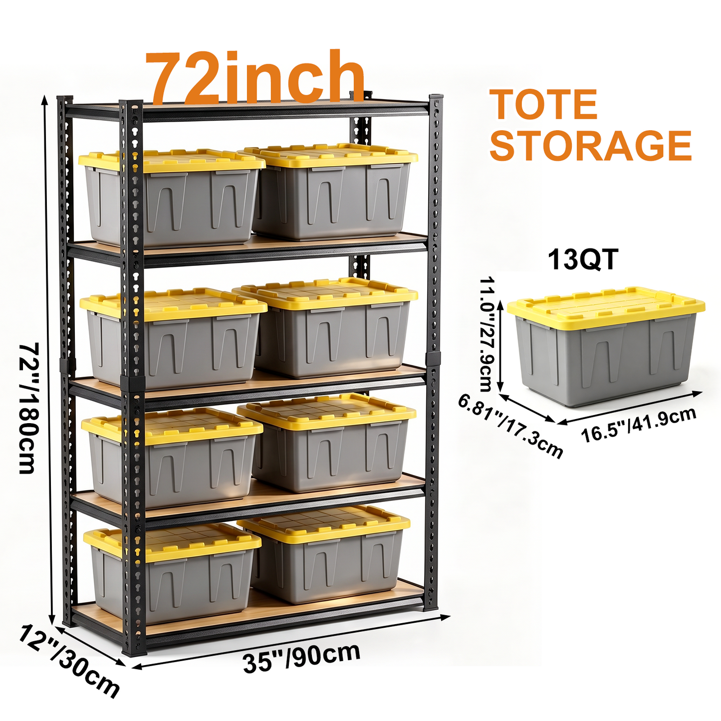 2400LBS Storage Shelves 5 Tier Garage Shelving Heavy Duty Adjustable Garage Shelves, Utility Rack Shelf, Shelving Units for Storage Warehouse Pantry Closet, 35.5" W x 11.9" D x 72" H, Black
