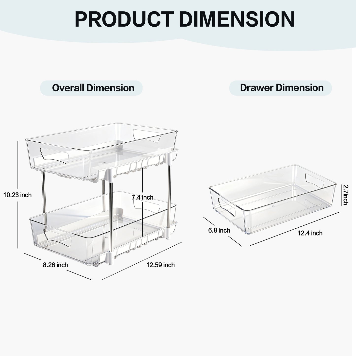 4 Pack Bathroom Organizer, 2 Tier Under Sink Organizers Vanity Countertop Storage Container, Kitchen Cabinet Drawers Bins, Pull-Out Organization for Pantry, Spice, White & Clear