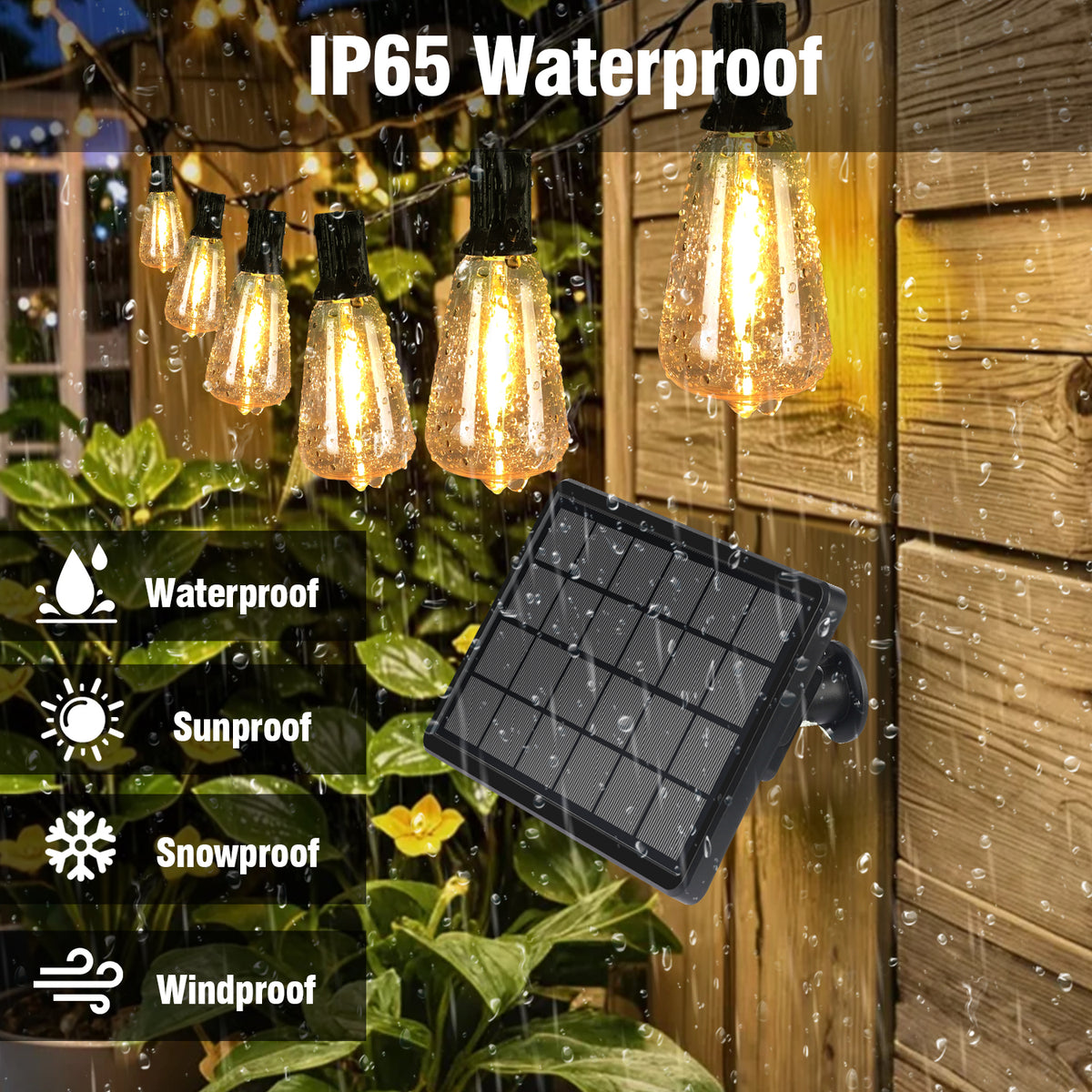 50FT Solar String Lights Outdoor Waterproof, Patio Lights with Remote Control & 18+1 Dimmable ST38 Edison Bulbs Shatterproof,Solar Powered String Lights for Outside Garden Backyard