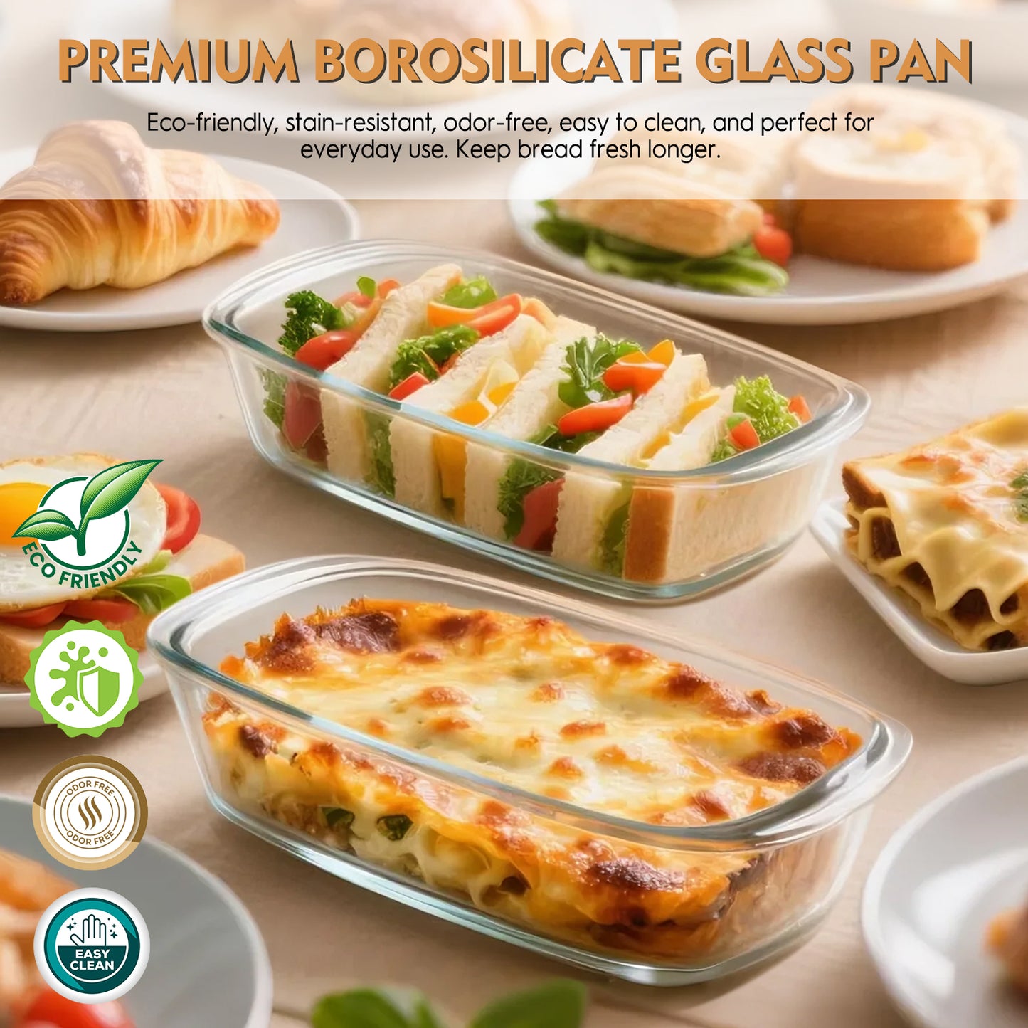 2 Pack Glass Loaf Pan Set with Lids - 1.9 Qt/1800 ML Stackable Glass Bread Baking Dishes, Airtight Meal Prep Food Storage Containers, Oven & Microwave Safe, Dishwasher Safe, Grey