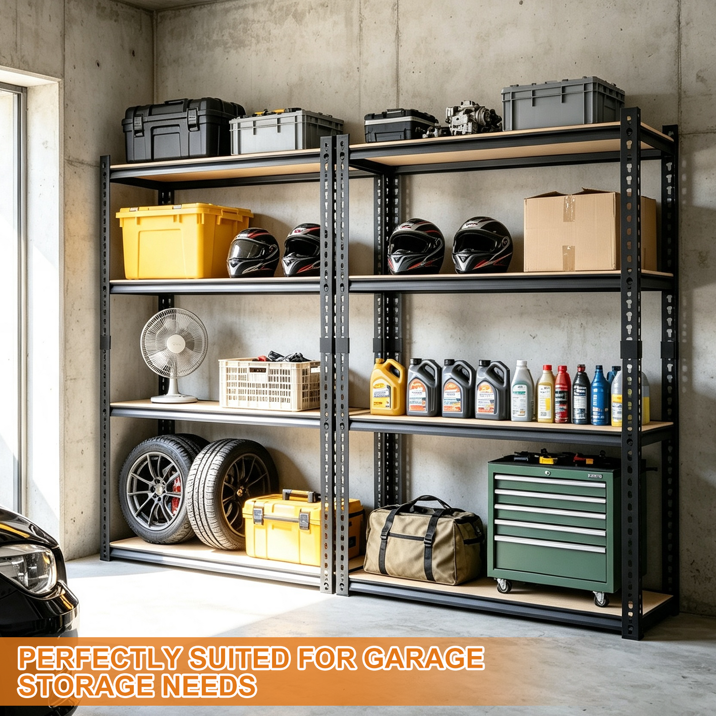 1920LBS Storage Shelves 4 Tier Garage Shelving Heavy Duty Adjustable Garage Shelves, Utility Rack Shelf, Shelving Units for Storage Warehouse Pantry Closet, 35.5" W x 11.9" D x 59.1" H, Black