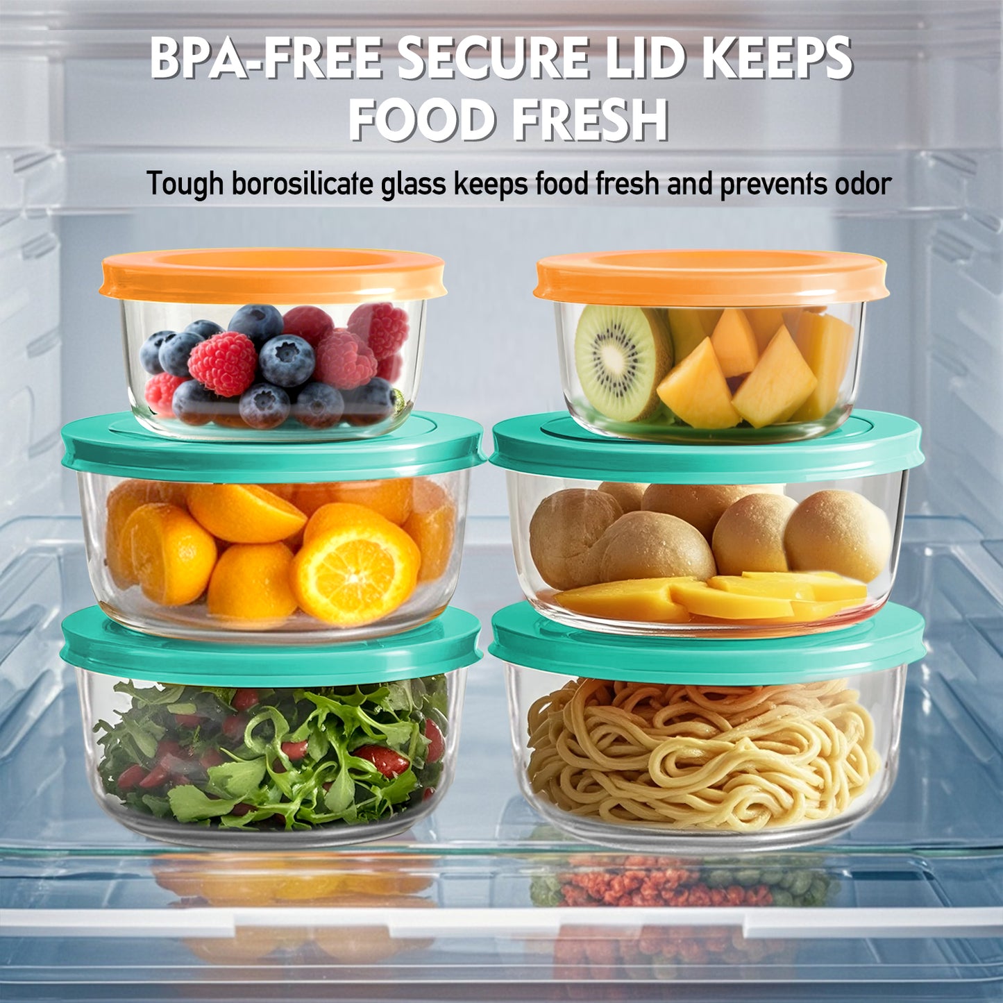 12 Pcs Glass Food Storage Container Set with Lids – 2-Cup & 1-Cup Round Meal Prep Containers | BPA-Free, Airtight & Leak-Proof Lunch Box | Microwave, Oven, Freezer, Dishwasher Safe | Green