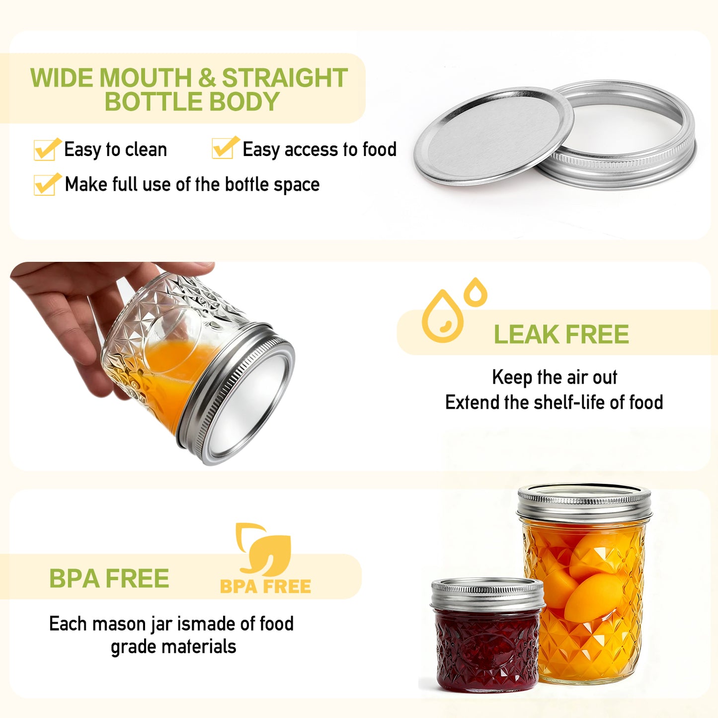 16 Pack Mason Jars Set, 8×16oz Wide Mouth + 8×4oz Regular Mouth Mason Jars with Seal Lids, Labels & Hemp Rope, Glass Canning Jars for Pickling, Jam, Jelly, Honey, Dessert, DIY Candles