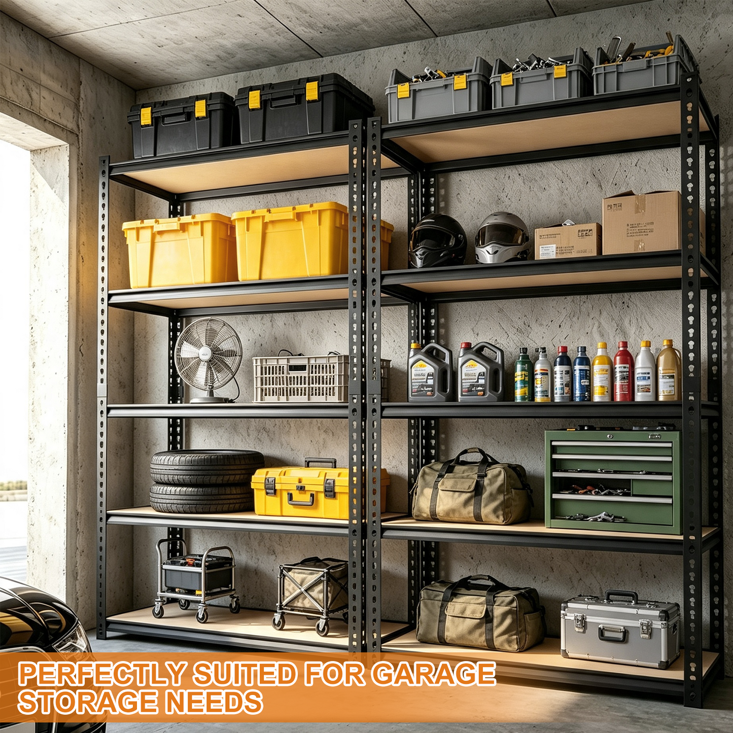 2400LBS Storage Shelves 5 Tier Garage Shelving Heavy Duty Adjustable Garage Shelves, Utility Rack Shelf, Shelving Units for Storage Warehouse Pantry Closet, 35.5" W x 11.9" D x 72" H, Black