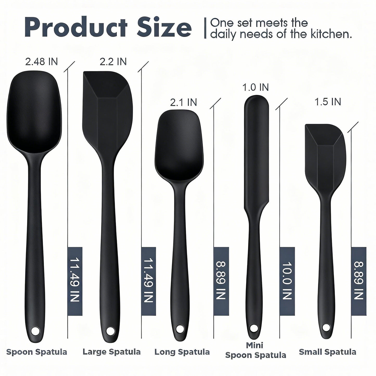 Food Grade Silicone Rubber Spatula Set, TAIMASI 5 Pcs Kithen Cooking Mixing Utensil Set, BPA-Free High Heat Resistant Non Stick Dishwasher-Black