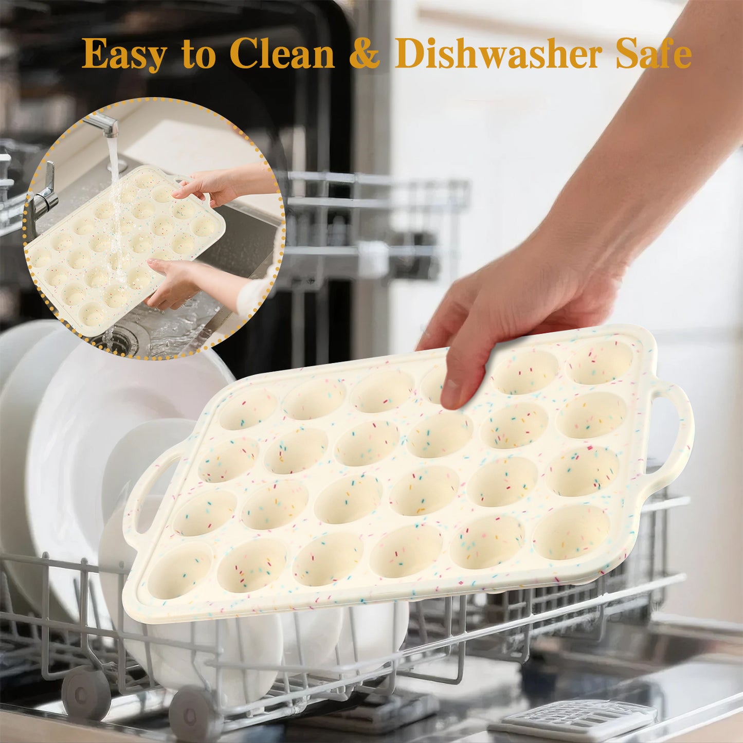 1 Pack Mini Silicone Muffin Pans for Baking, AOKIWO 24 Cups Silicone Cupcake Pan with Metal Reinforced Frame, Nonstick Baking Pan Molds for Homemade Muffins