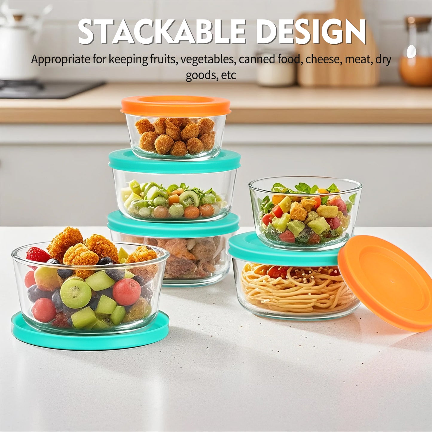 12 Pcs Glass Food Storage Container Set with Lids – 2-Cup & 1-Cup Round Meal Prep Containers | BPA-Free, Airtight & Leak-Proof Lunch Box | Microwave, Oven, Freezer, Dishwasher Safe | Green