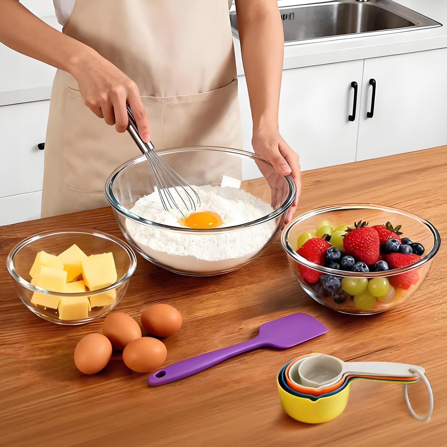 Glass Mixing Bowls Set, TAIMASI 10 Packs Nesting Glass Mixing Bowl with Baking Tools, Kitchen Storage Bowls for Prep, Servingwls for Prep, Serving, Baking,Oven,Dishwasher, Freezer, and Microwave Safe