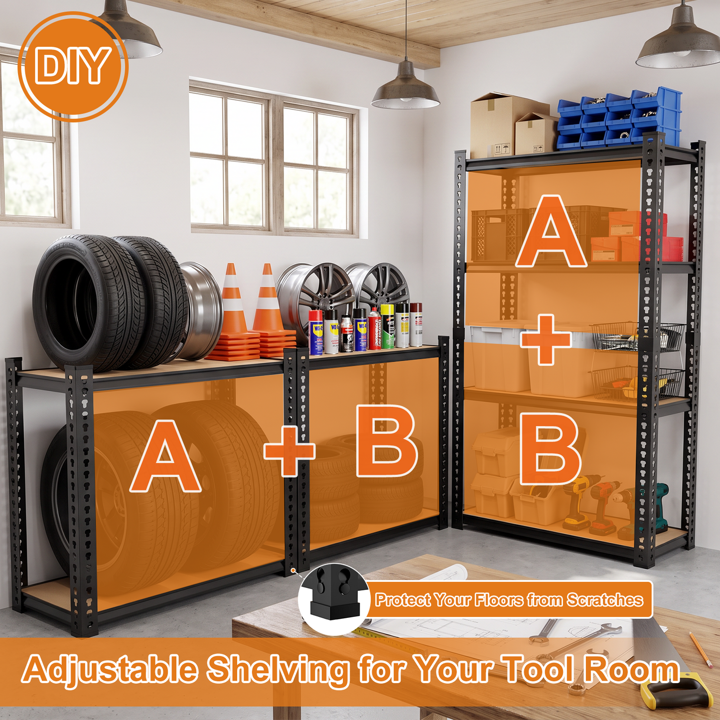 1920LBS Storage Shelves 4 Tier Garage Shelving Heavy Duty Adjustable Garage Shelves, Utility Rack Shelf, Shelving Units for Storage Warehouse Pantry Closet, 35.5" W x 11.9" D x 59.1" H, Black