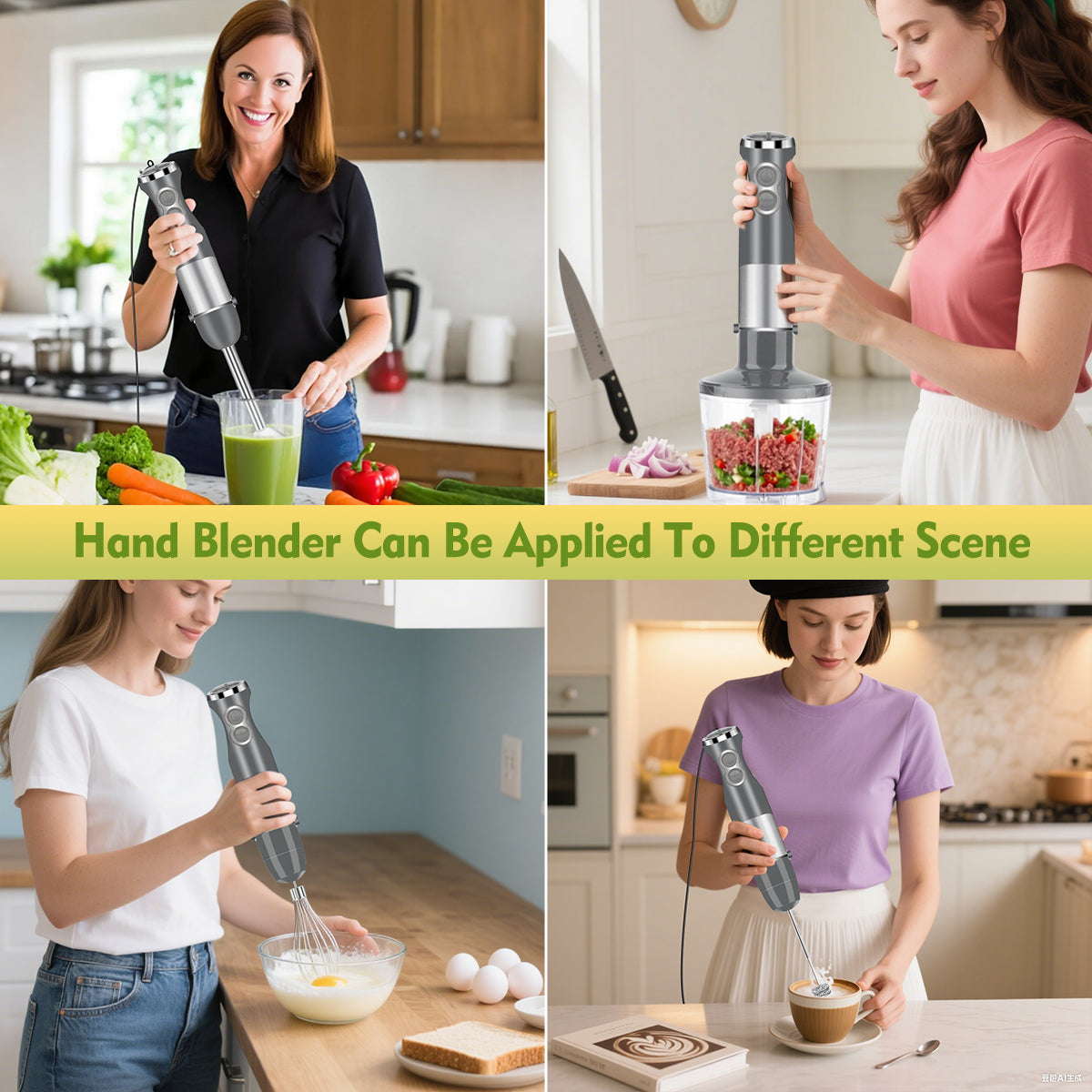 Immersion Blender Handheld, AOKIWO 5 in 1 Hand Blender 12 Speed Turbo Mode Stick Blender with Chopper, Milk Frother, Whisk, Beaker, Stainless Steel Hand Blender For Smoothie, Sauces