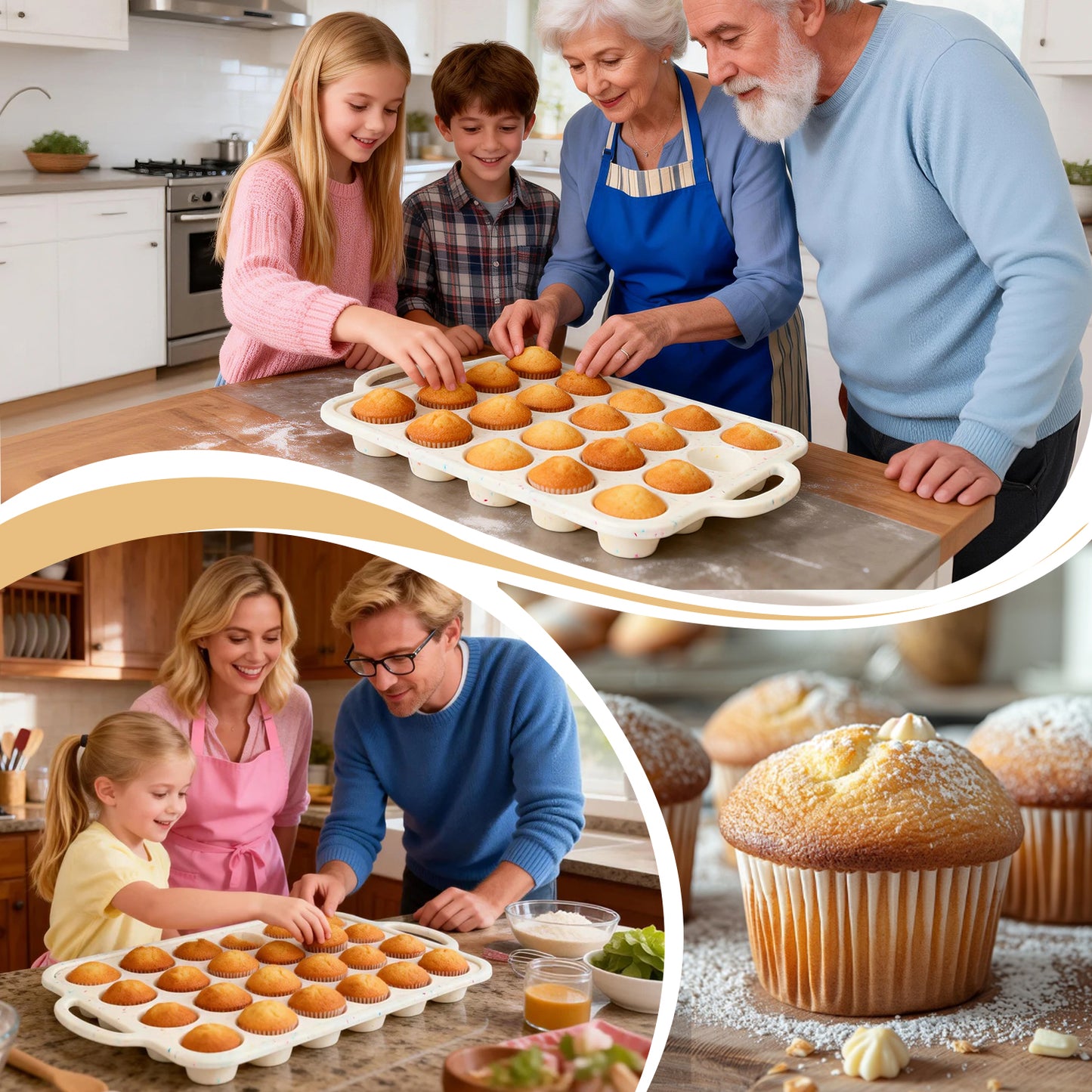 1 Pack Mini Silicone Muffin Pans for Baking, AOKIWO 24 Cups Silicone Cupcake Pan with Metal Reinforced Frame, Nonstick Baking Pan Molds for Homemade Muffins