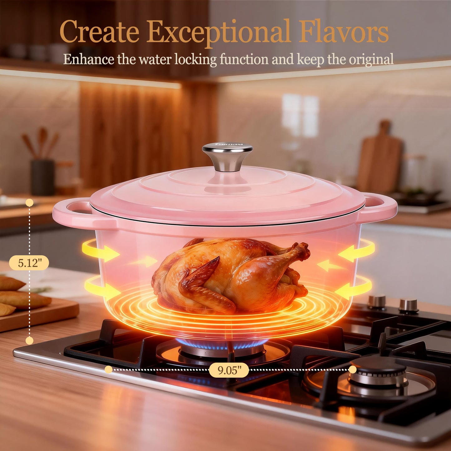 Enameled Cast Iron Dutch Oven, TAIMASI 5QT Dutch Oven Pot with Lid & Cotton Potholders, Heavy-Duty Cookware for Braising, Stews, Roasting, Bread Baking, All Stovetop Compatible (Pink)