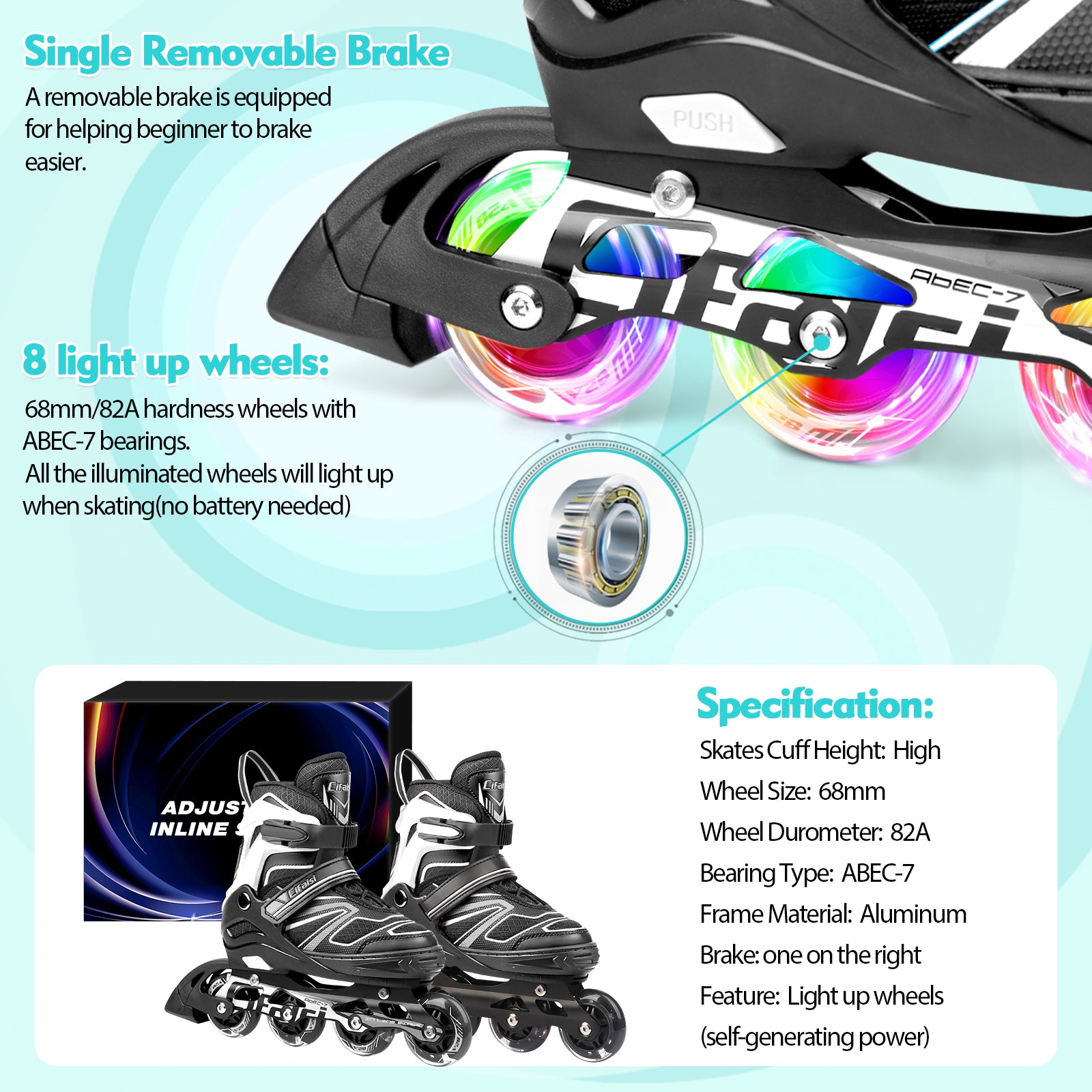 White Adjustable Inline Skates For Girls