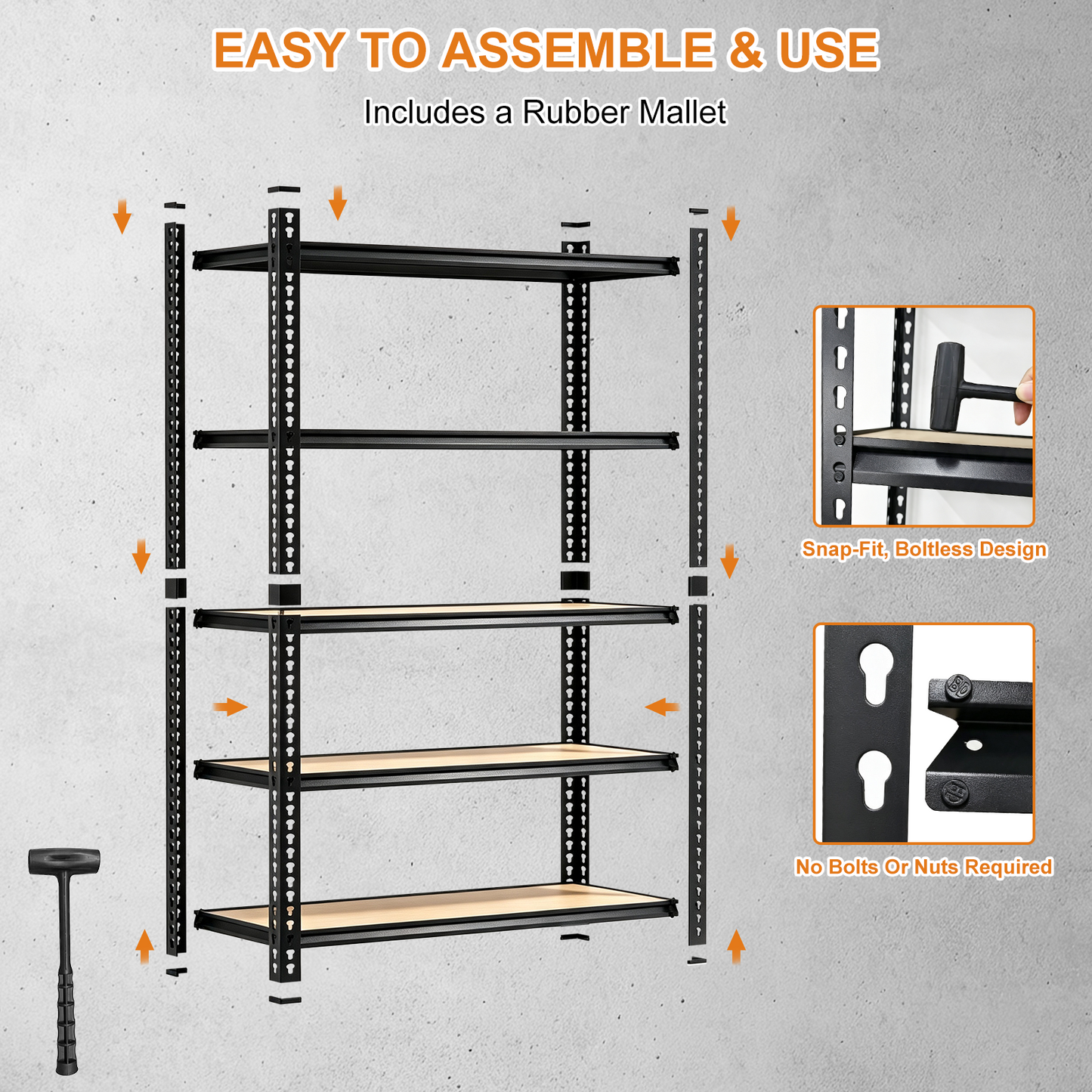 2400LBS Storage Shelves 5 Tier Garage Shelving Heavy Duty Adjustable Garage Shelves, Utility Rack Shelf, Shelving Units for Storage Warehouse Pantry Closet, 35.5" W x 11.9" D x 72" H, Black