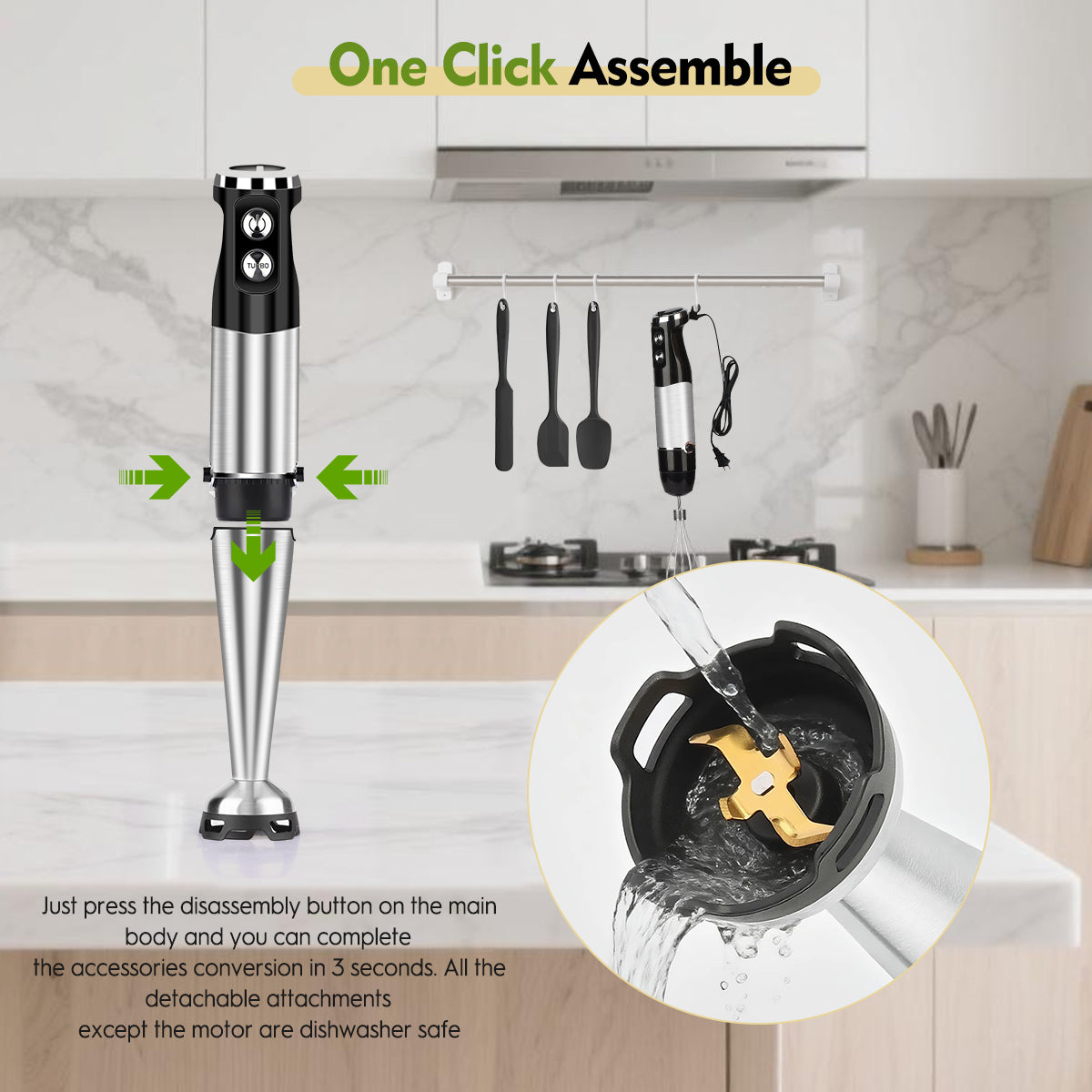 Immersion Blender Handheld Blender, AOKIWO 3 in 1 Corded Stick Hand Blenders for Kitchen with 12 Speed Control, Blender with Whisk, Frother for Smoothies, Soup, Puree