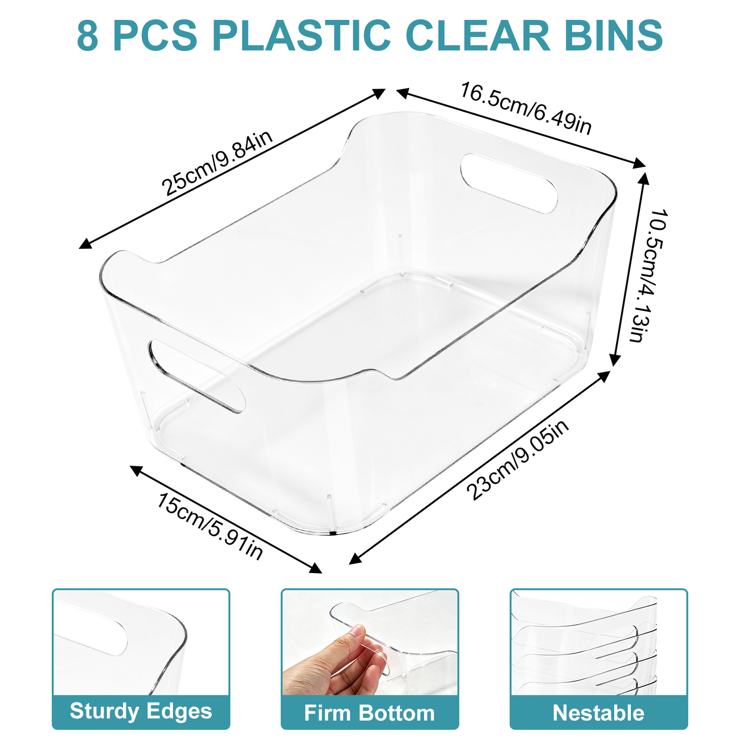 8 Pack Clear Plastic Storage Bins, TAIMASI Plastic Pantry Organizers and Storage Bins with Handle, Multi-Use Clear Storage Containers for Home, Kitchen, Cabinet, Fridge Organization