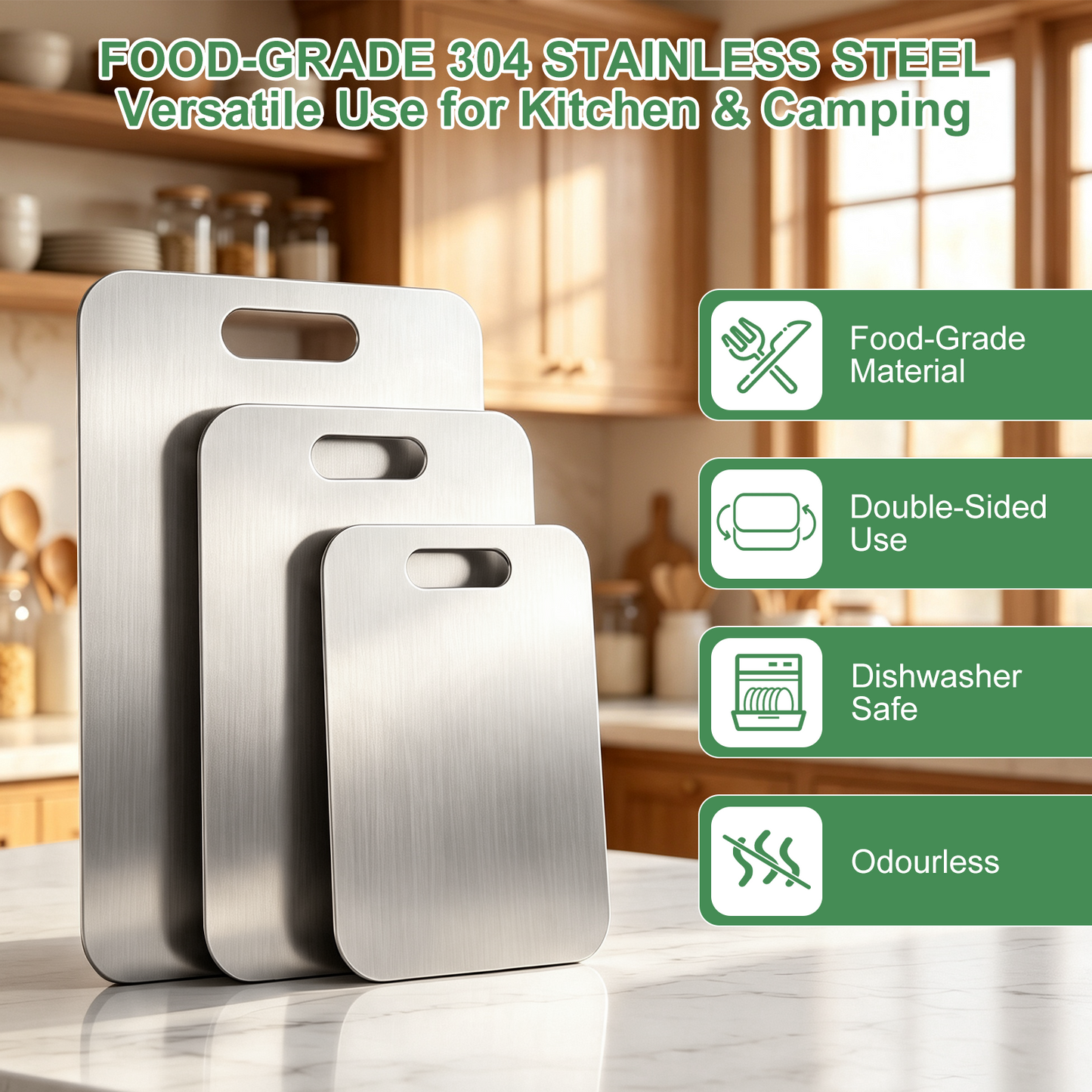 Stainless Steel Cutting Board, Large Cutting Board for Kitchen, Metal Food Prep Board for Meat, Vegetables and Fruit, 9.05" x 13.38"