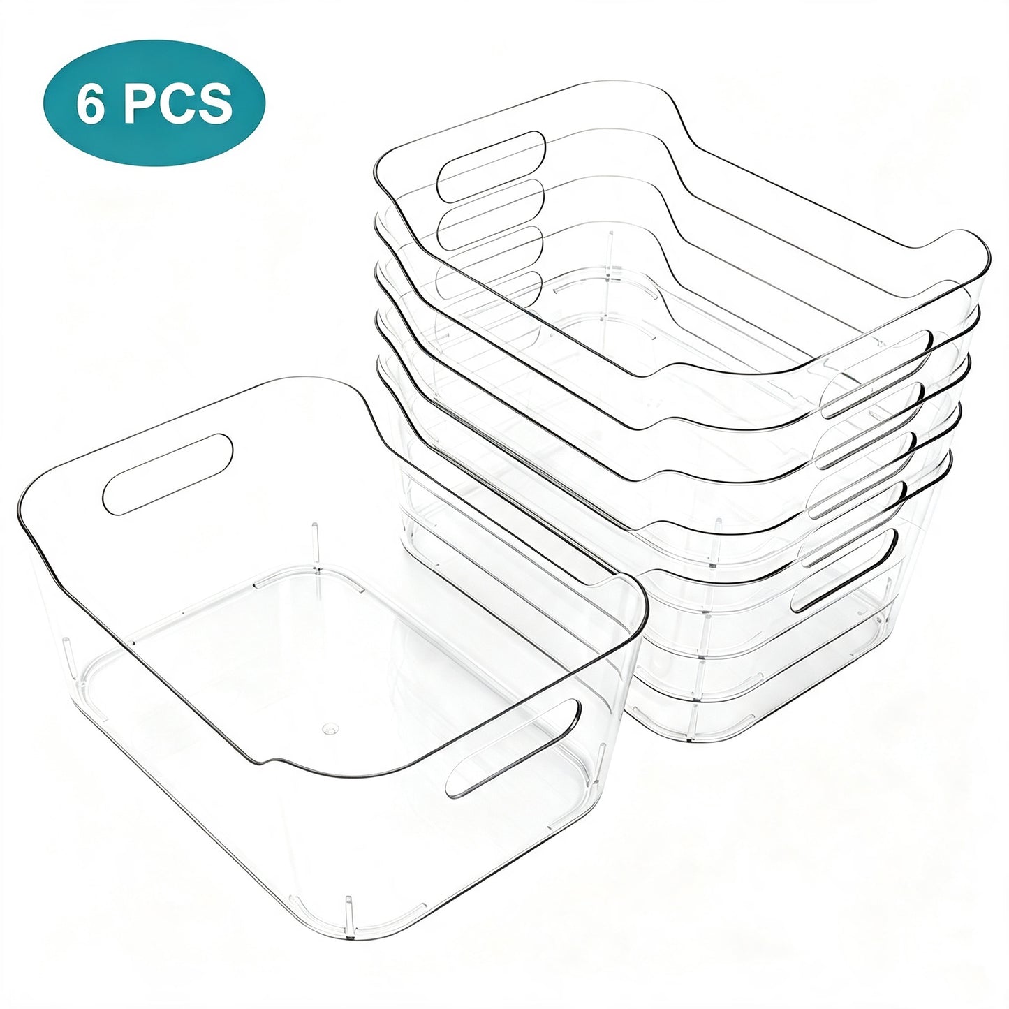 6 Pack Clear Plastic Storage Bins, TAIMASI Plastic Pantry Organizers and Storage Bins with Handle, Multi-Use Clear Storage Containers for Home, Kitchen, Cabinet, Fridge Organization