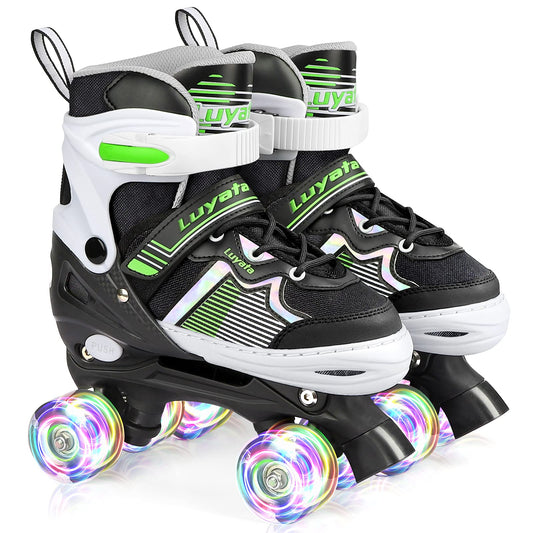 Roller Skates for Girls Boys Adjustable, 4 Size Ages 3-12 , Kids Roller Skates with Light Up 8 Shining Wheels, 3 Color Shining Roller Skates for Toddlers Boys Girls Beginners(Size 3Y - 6Y US)