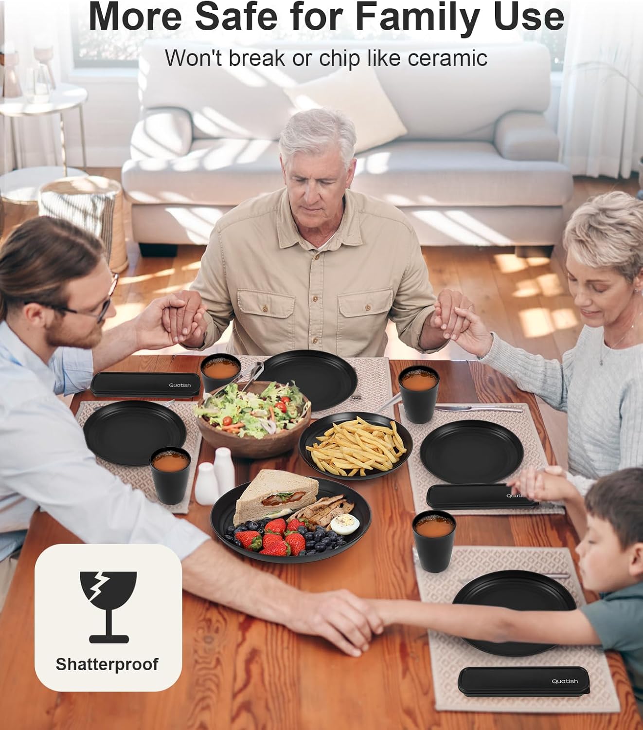 AOKIWO 32 Piece Plates and Bowls Sets for 8, Unbreakable Dinnerware Sets, Plastic Dish Set for Camping, Dishwasher Microwave Safe, Plate,Bowl Cup Set for Outdoor Kitchen Apartment, Black