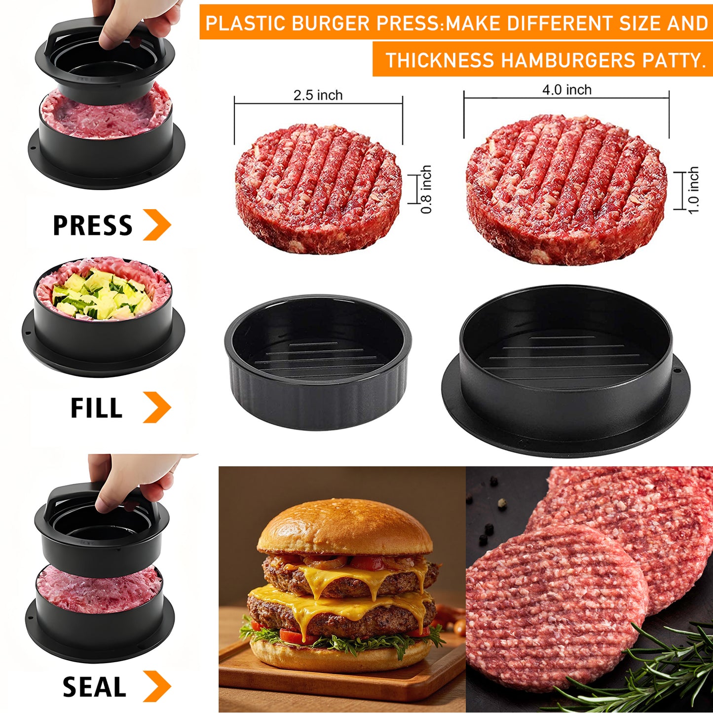 Mibote 7 " Round 8.2" x 4.3" Rectangle Cast iron Grill Press with Wooden Handle,Burger Press, Silicone Brush