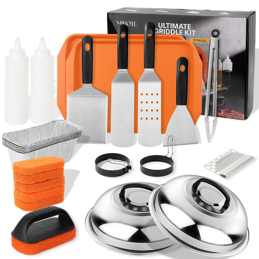 Ultimate Griddle Kit, Mibote 27pcs Griddle Accessories Kit for Blackstone, Grill Spatula Set with Enlarged Spatulas, Basting Cover for Outdoor BBQ