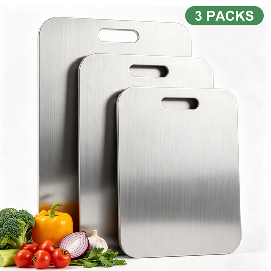 Wynra 3 Piece Stainless Steel Cutting Board Set, Non-Toxic Double-Sided Cutting Board for Kitchen, Durable Metal Cutting Board for Meat, Vegetables, Fruits & Bread, Dishwasher Safe