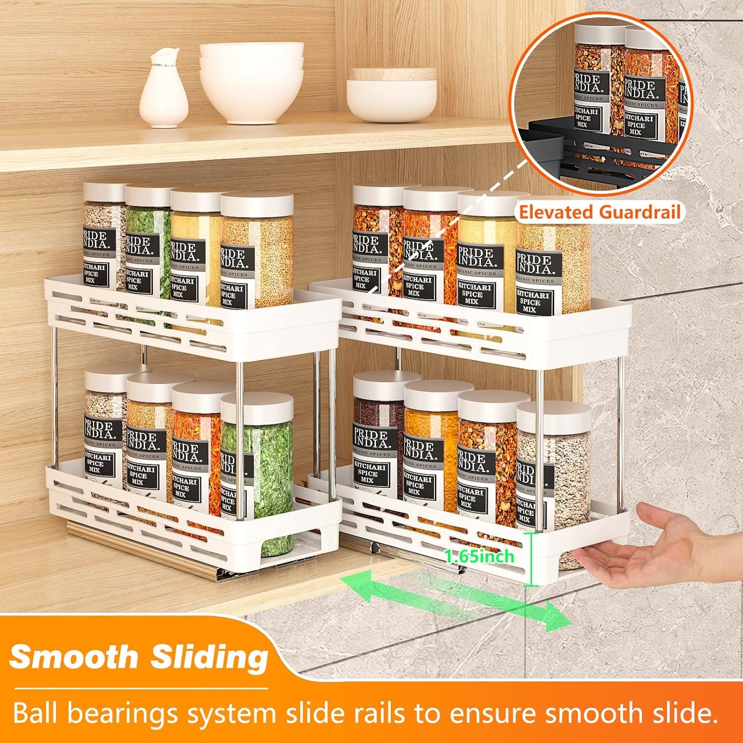 2 Tier Pull Out Spice Rack Organizer for Cabinet, 3 Packs Slide Out Spice Racks Organizer, Spice Cabinet Organizers, Cabinet Size Need:12'' Highx11'' Deepx5'' Wide, White