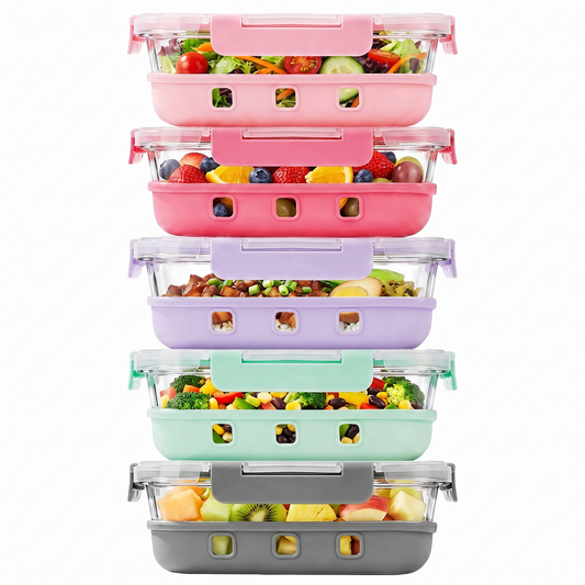 10 Pcs Glass Food Storage Containers with Silicone Boot, 35 oz Glass Containers with Airtight BPA-Free Plastic Lids, Meal Prep Set, Dishwasher, Microwave & Freezer Safe, Leak Proof