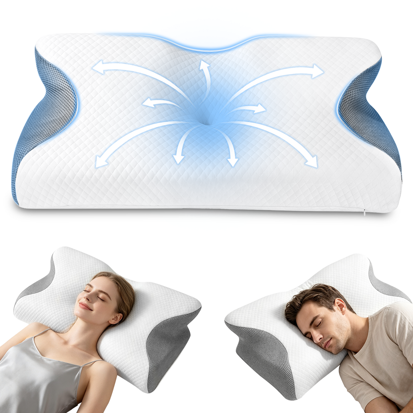 Wyrna Cervical Neck Pillow for Neck Support, Neck Pillow for Pain Relief, 2-Height Memory Foam Pillow, Ergonomic Pillow for Comfortable Side and Back Sleeping, Breathable and Easy to Clean