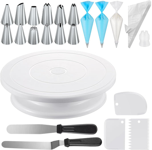 71 PCs Cake Decorating Supplies Kit with Cake Turntable, 12 Numbered Icing Piping Tips, 2 Spatulas, 3 Icing Comb Scraper, 50+2 Piping Bags, and 1 Coupler for Baking
