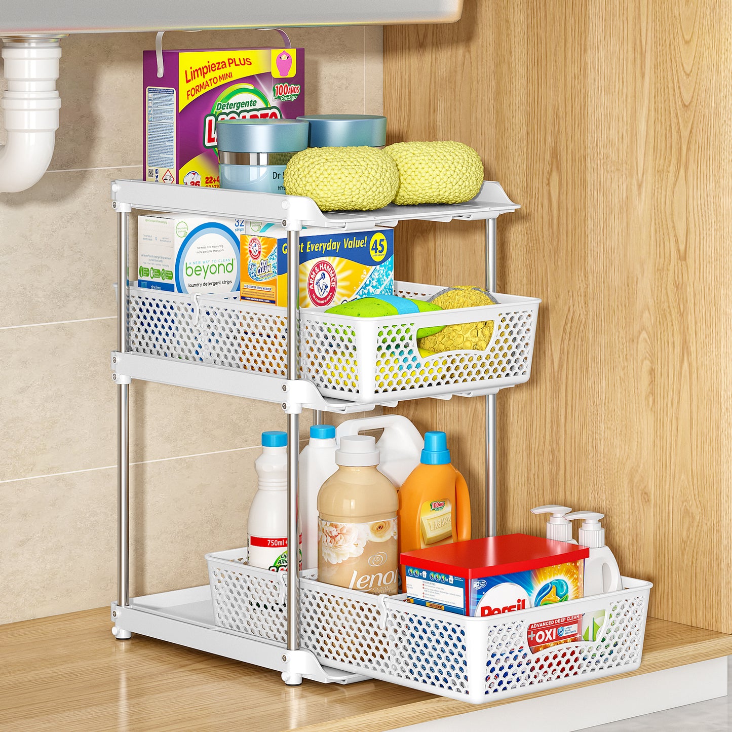 TAIMASI Pull-Out 3 Tier Bathroom Organizers and Storage, Under Sink Organizer, Kitchen Cabinet Organizer White, 1 (Count)