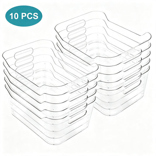 10 Pack Clear Plastic Storage Bins, TAIMASI Plastic Pantry Organizers and Storage Bins with Handle, Multi-Use Clear Storage Containers for Home, Kitchen, Cabinet, Fridge Organization