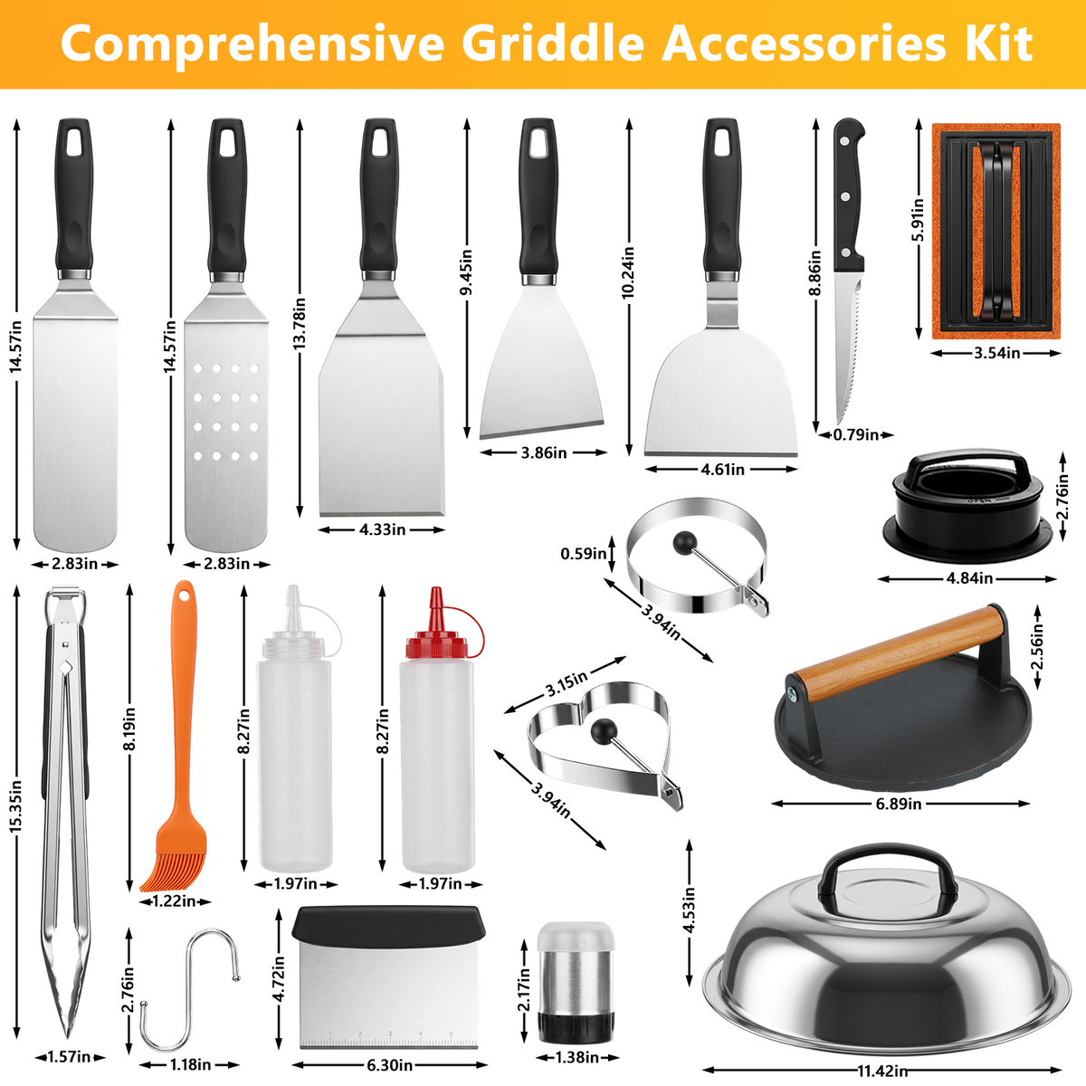Mibote 28-Piece Griddle Accessories Kit, Flat Top Grill Tools Set with Spatula Scraper and Basting Cover, Hibachi BBQ Grilling