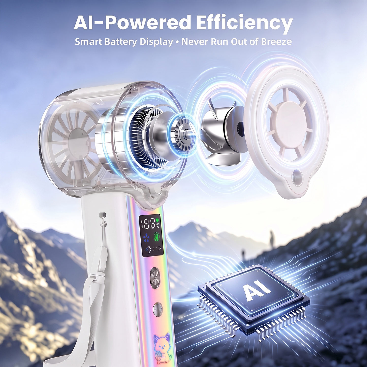 MIBOTE Upgraded Misting Fan Portable Fan with Digital Display, 30ml Water Tank, Multiple Speeds, Portable for Outdoor and Travel –White