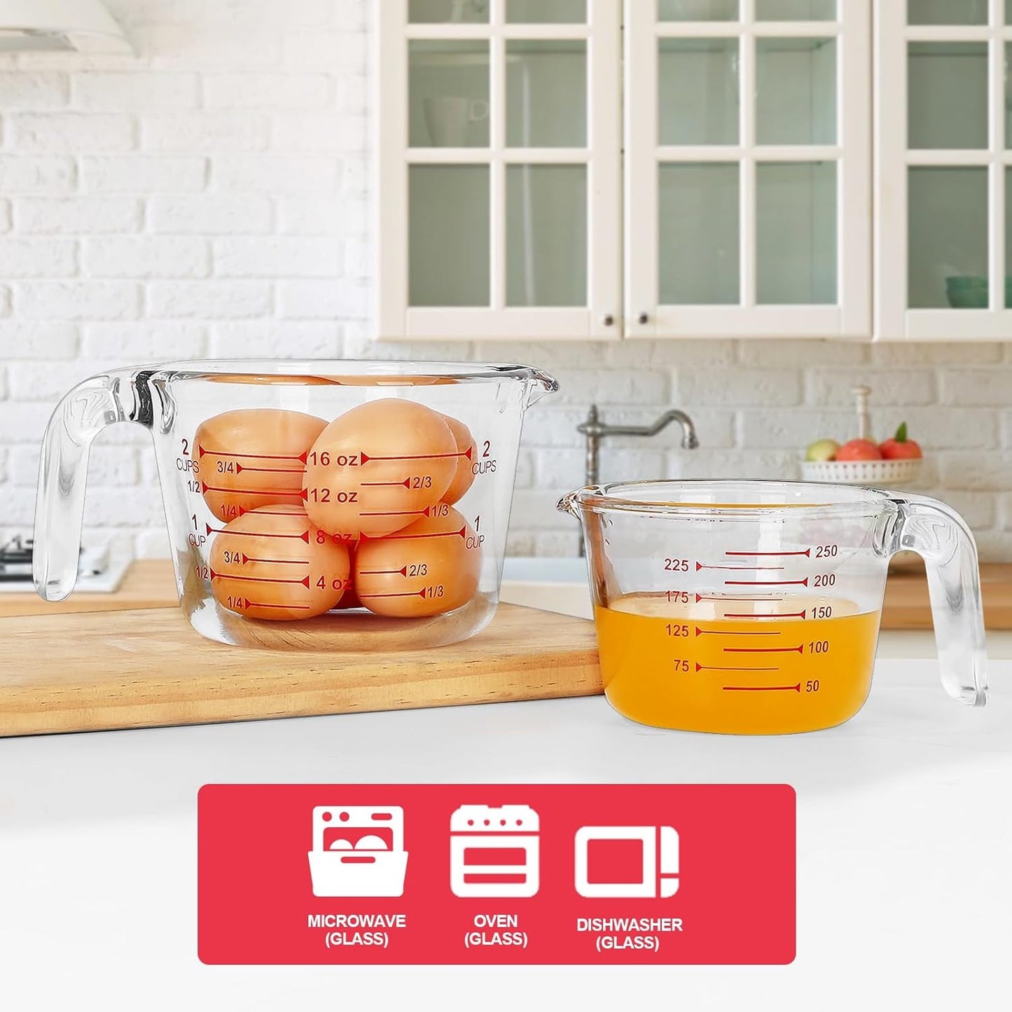 TAIMASI 9 Pcs Glass Measuring Cups Set with Lids, 4-Cup, 2-Cup, 1-Cup, 5 oz Liquid Measuring Cups & 5 Measuring Spoons | Microwave, Freezer & Dishwasher Safe