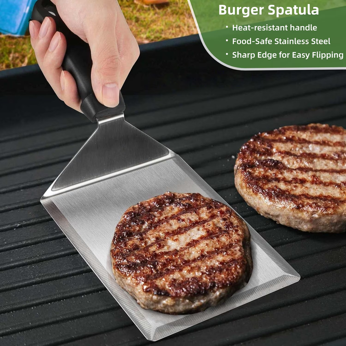 Mibote Griddle Accessories, 5 Piece Smash Burger Kit, 7" Cast Iron Press & 12.5" Steel Dome for Blackstone, Spatula & Patty Paper