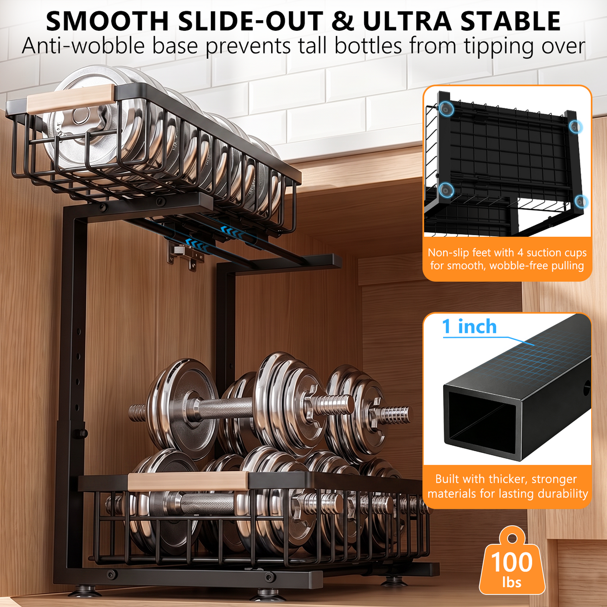 TAIMASI 1 Pack Under Sink Organizers and Storage, 2-Tier Pull Out Cabinet Organizer with Sliding Drawer, Adjustable Height Metal Bathroom Sink Organizer for Kitchen Pantry Closet, Black
