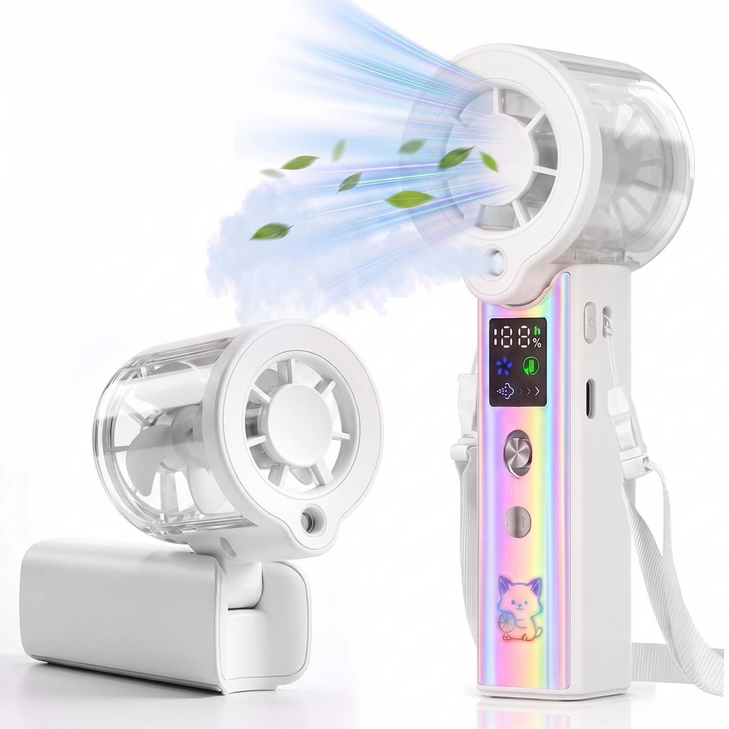 MIBOTE Upgraded Misting Fan Portable Fan with Digital Display, 30ml Water Tank, Multiple Speeds, Portable for Outdoor and Travel –White