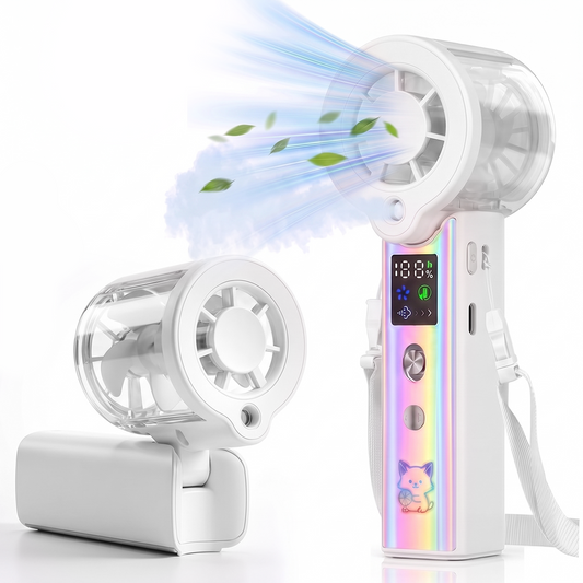 MIBOTE Upgraded Misting Fan Portable Fan with Digital Display, 30ml Water Tank, Multiple Speeds, Portable for Outdoor and Travel –White